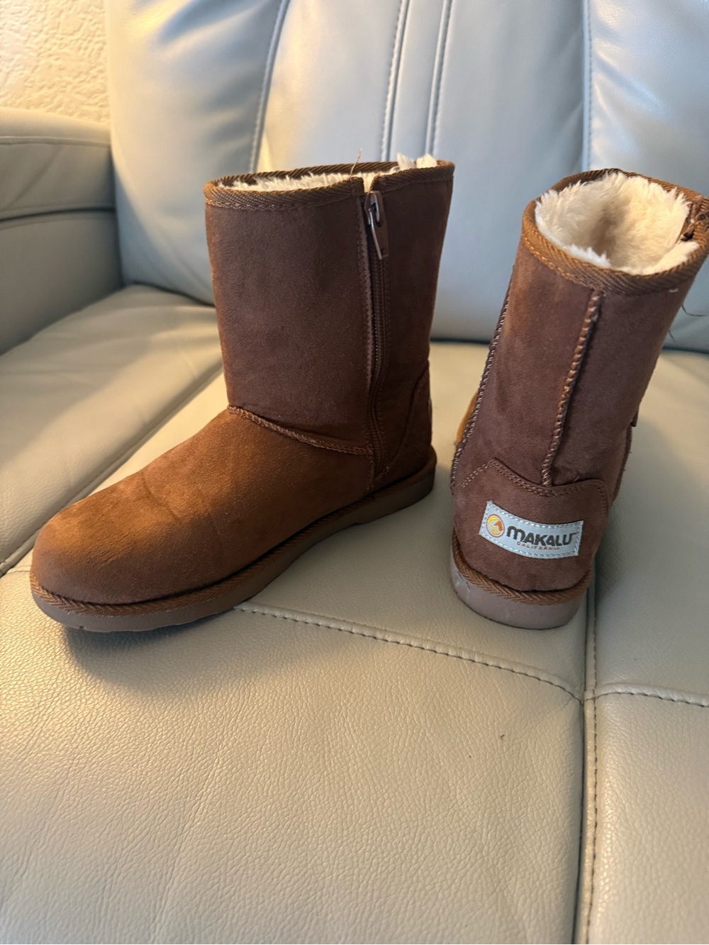 Makalu Kids Brown Faux-Suede Winter Boots with Shearling Lining